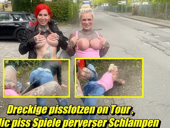 Dreckige pissfotzen on Tour , public piss Spiele perverser Schlampen