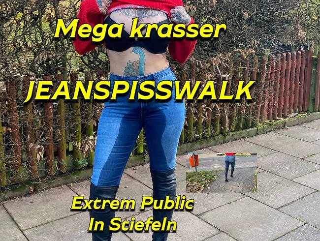 Krasser public  Jeanspisswalk in Stiefeln