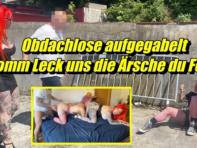 Obdachlose aufgegabelt komm Leck uns die Ärsche du Fotze
