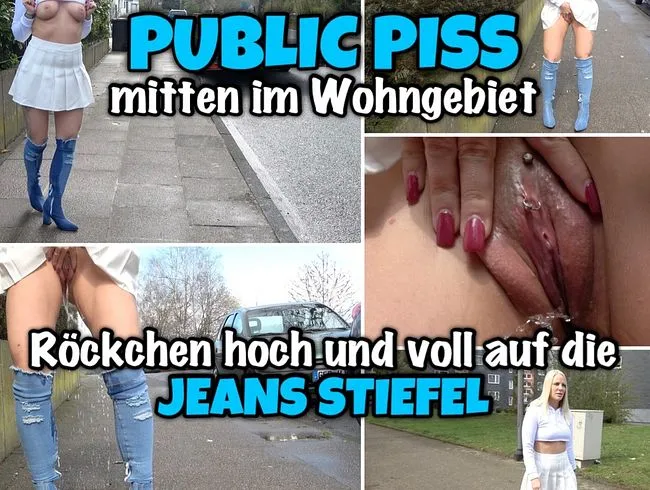 PUBLIC PISS im Wohngebiet | Voll auf die JEANS STIEFEL gepisst