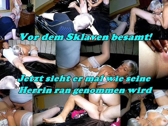 Schaut gut zu wie die Fotze besamt wird Sklave!