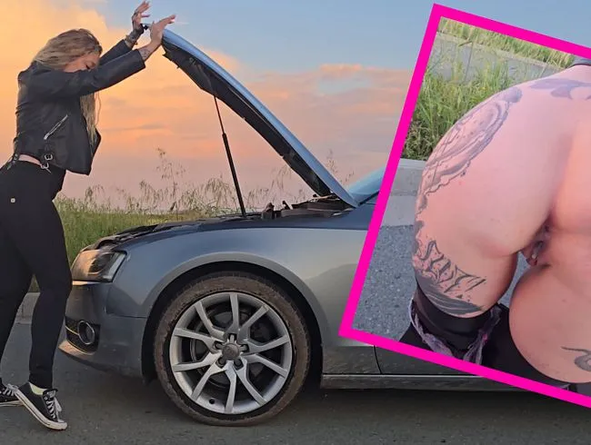 Autopanne? Ne, Trick 17! Ich wollte nur seinen blanken Schwanz! CREAMPIE AM STRASSENRAND